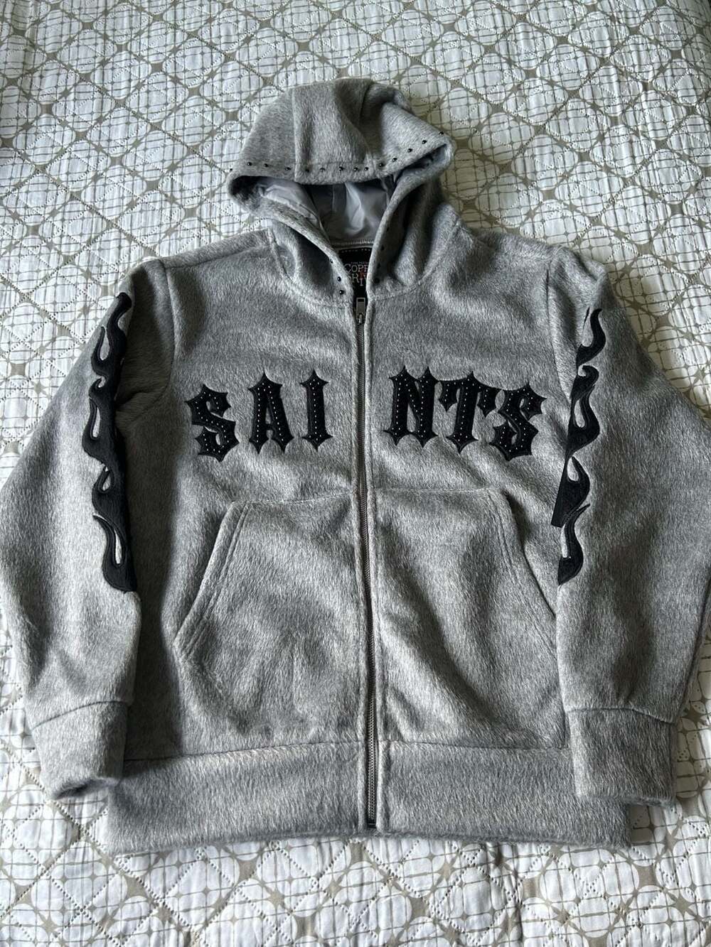 Copper Rivet Saints Flame Zip-Up Hoodie Gray Size M